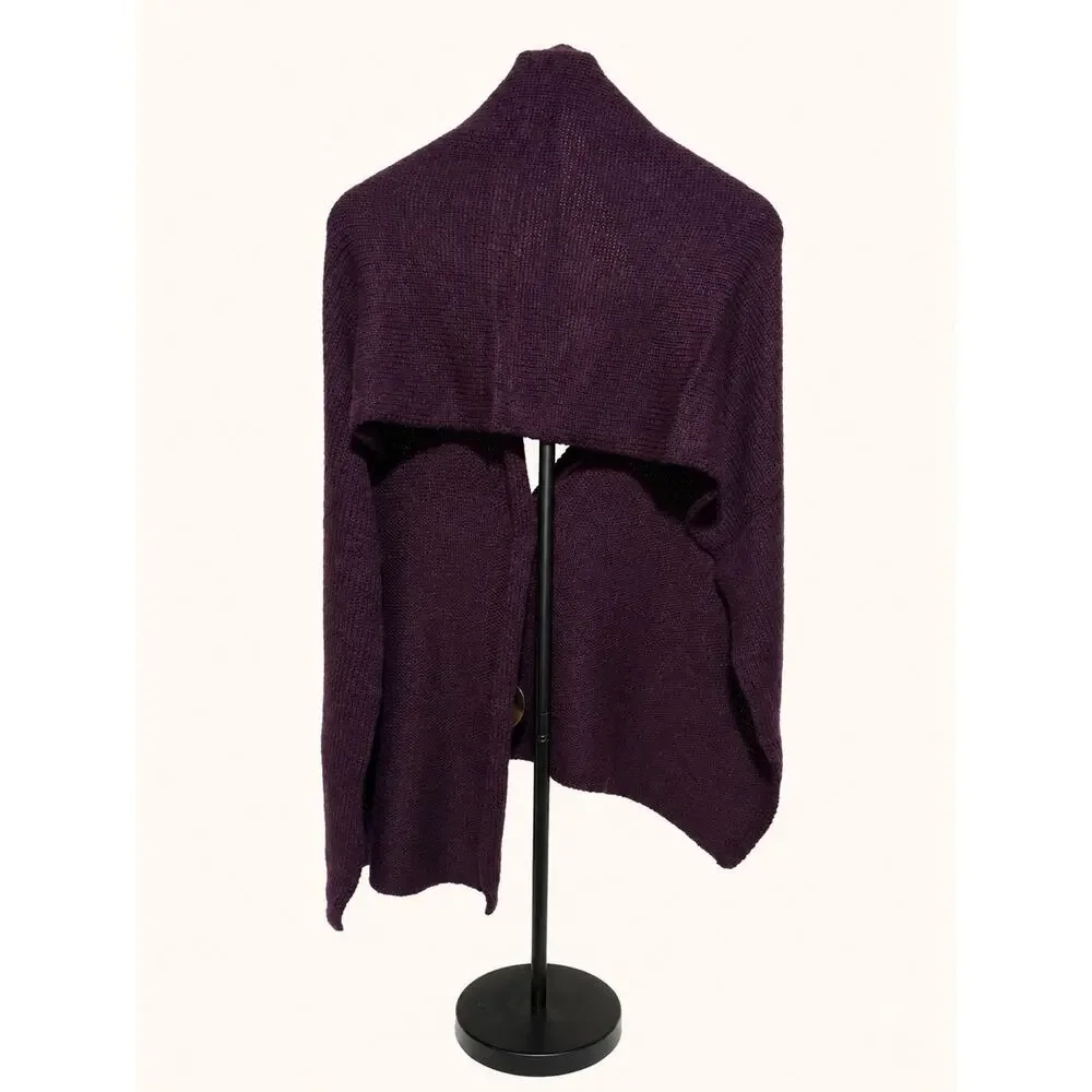 Plum Knit Button Wrap Scarf Shawl One Size Cozy Textured Knit Purple